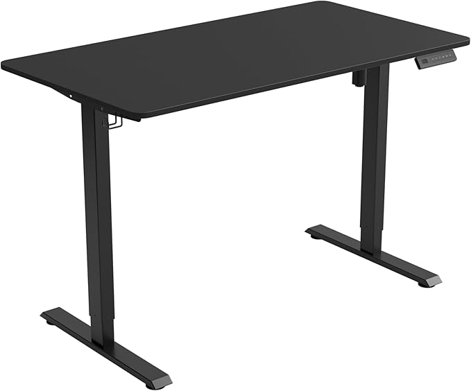 FEZIBO One-Piece Standing Desk Adjustable Height Stand up Home Office Desk, 55x24 Inch Electric Standing Computer Desk, with 4 Memory Presets, Headphone Hook, Black