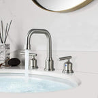 WOWOW 2 Handles 8 inch Widespread High Arc Bathroom Faucet Brushed Nickel Lavatory Faucet 3 Hole 360°Swivel Spout Modern Sink Basin Faucets
