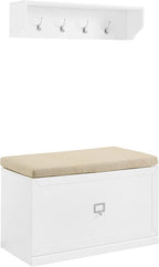 Crosley Furniture Harper 2-Piece Entryway Set with Shoe Rack Storage Bench and Wall Shelf with Coat Hooks, White