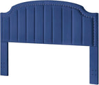 24KF Upholstered Channel Pattern King Headboard with Silver Nailhead Trim, Comfy Velvet Headboard King/CA King, 6052-K-Navy