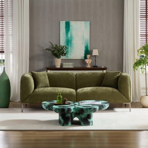 83" Mid-Century Modern Couch, Breathable Fabric Couch with Upholstered Cushions/Pillows, 3-Seat Sofas & Couches, for Living Room/Bedroom/Lobby/officee (Green)