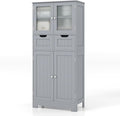 LOKO Bathroom Cabinet, Linen Storage Organizer with Doors & Drawers, Wooden Floor Cabinet with Adjustable Shelves for Bathroom, Living Room or Kitchen (Grey)