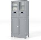 LOKO Bathroom Cabinet, Linen Storage Organizer with Doors & Drawers, Wooden Floor Cabinet with Adjustable Shelves for Bathroom, Living Room or Kitchen (Grey)