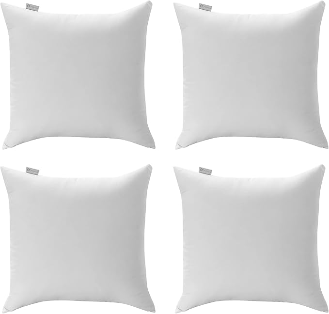 Acanva 24x24 Throw Pillow Inserts Set of 4, Premium Polyester Fiber Fill Square Sham Stuffer Cushion for Sofa, Bed, Couch and Chair, Machine Washable, 24x24 Inch(for 22x22 Cover), White 4 Count