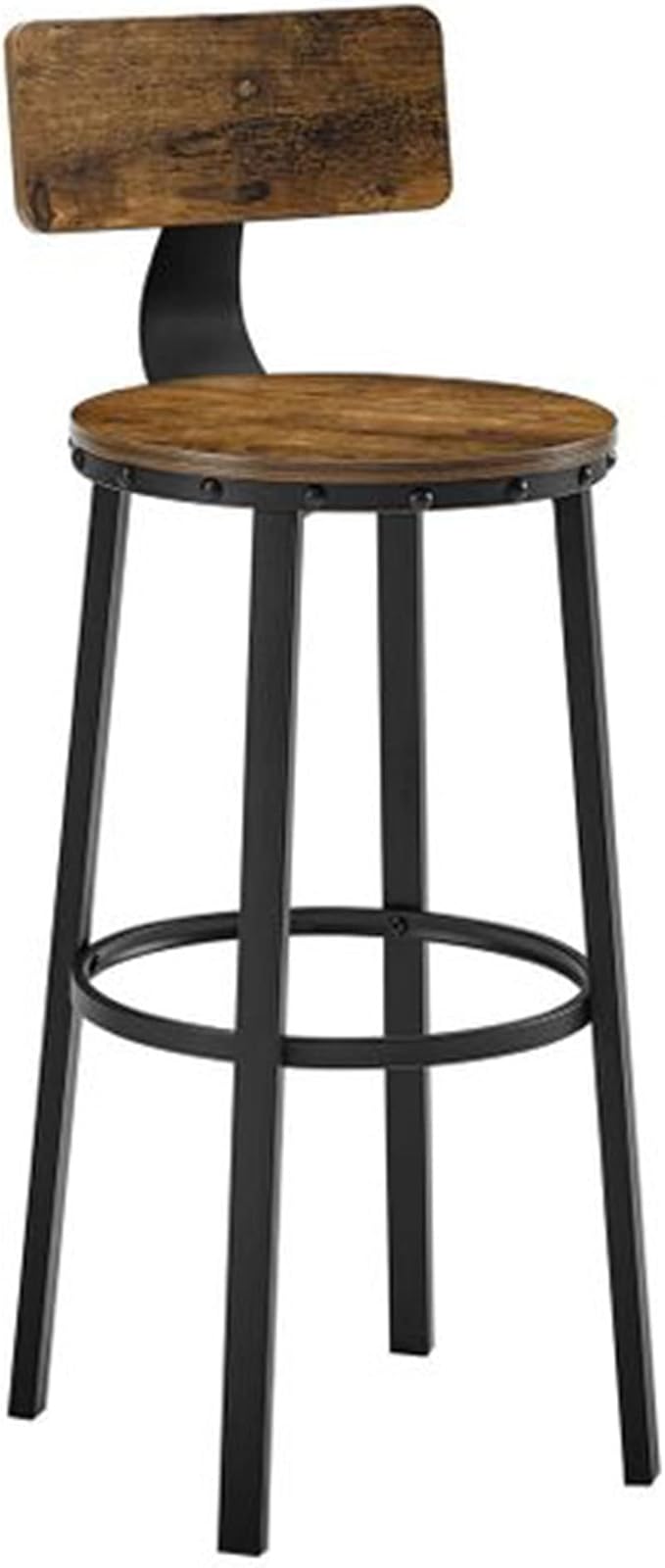 VASAGLE Bar Stools Set of 2, Bar Height Stools, 28.9 Inches Counter Barstools Chairs with Back for Dining Kitchen Island, Steel Frame, Industrial Style, Easy Assembly, Rustic Brown and Ink Black