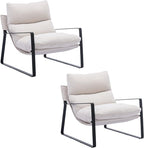 HEAH-YO Modern Accent Chairs Set of 2, Chenille Fabric Living Room Chairs with Removable Cushion and Solid Metal Frame, Comfy Reading Chairs for Bedroom, White