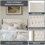 Madison Park Queen Button Tufted Headboard, Adjustable Upholstered Transitional Wingback Headboard, Nailhead Trim, Wooden Frame, Black Metal Legs, Flush Flat Back, Vintage Bedroom Décor Amelia - Navy