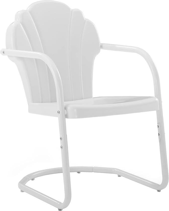 Crosley Furniture Tulip 2-Piece Outdoor Chair Set, Retro Metal Patio Chairs for Dining, Porch, Deck, Balcony, White Satin