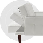 74" Loveseat Sofa with Vintage Button Tufting, Faux Leather Convertible Sleeper Futon Sofa Bed with Spring Cushion and Wood Legs for Apartments, Offices, Reception Areas, Living Rooms, White