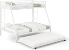 Giantex Twin Over Full Bunk Bed with Trundle, Heavy-Duty Metal Triple Bunk Beds w/Two Side Ladders & Safety Guard Rail, 3 in 1 Bunk Beds for Kids Teens, No Box Spring Needed,White