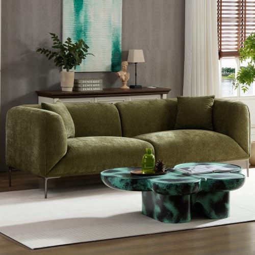 83" Mid-Century Modern Couch, Breathable Fabric Couch with Upholstered Cushions/Pillows, 3-Seat Sofas & Couches, for Living Room/Bedroom/Lobby/officee (Green)