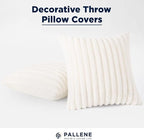 Pallene Faux Fur Plush Christmas Throw Pillow Covers 24x24 Set of 2, Luxury Soft Fluffy Striped Decorative Pillow Covers for Sofa, Couch, Living Room, Cream White