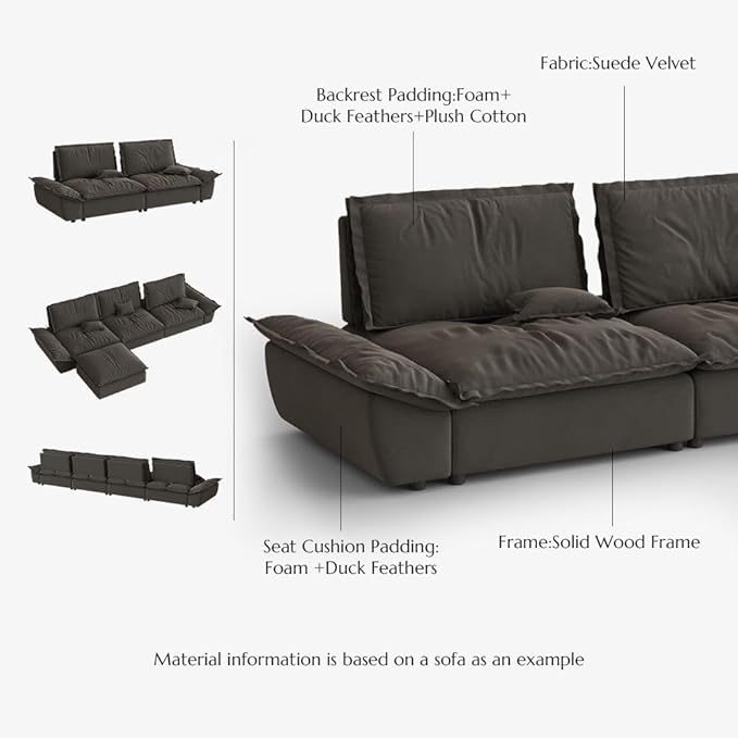 POVISON Oversized Modular Sectional Sailboat Sofa for Living Room with Adjustable Backrest Sectional Couches Large Deep Sofa Set 4 Seats Big Comfy Cloud Couch for House Office