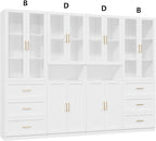 VOWNER Bookcase with Glass Doors & Drawers, 5 Tier Bookshelf with Adjustable Shelf, Modern Large Storage Display Cabinet Set for Home Office, Living Room, White (BDDB)