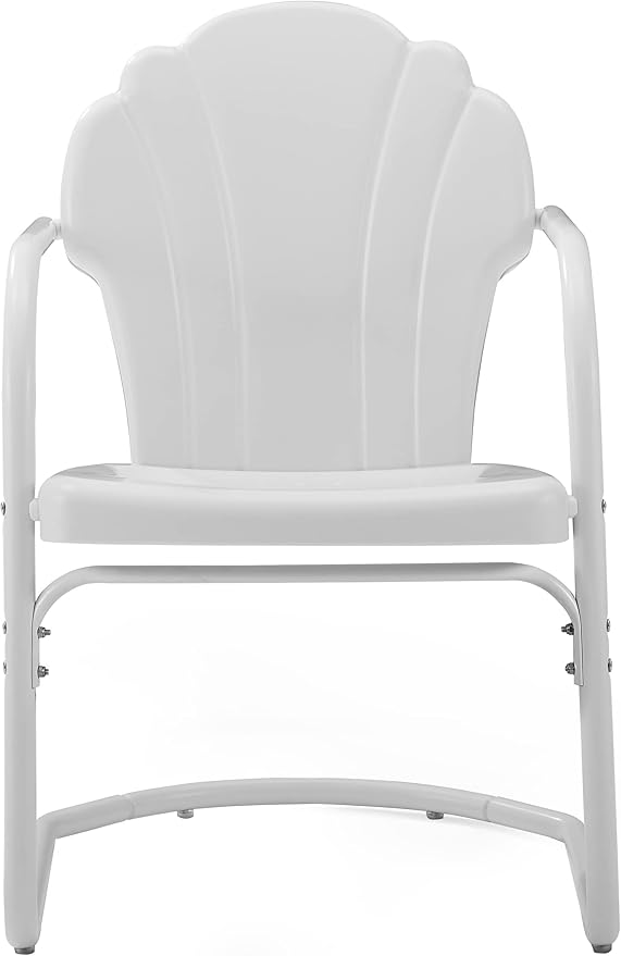Crosley Furniture Tulip 2-Piece Outdoor Chair Set, Retro Metal Patio Chairs for Dining, Porch, Deck, Balcony, White Satin
