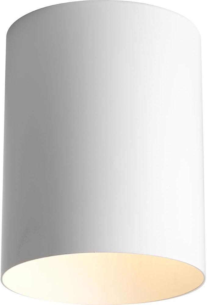 Progress Lighting 5-Inch Cylinder Outdoor Ceiling Light, 1-Light Modern Flush Mount Ceiling Fixture, Interior and Exterior Lighting for Home or Porch, Aluminum Construction, White, P5774-30