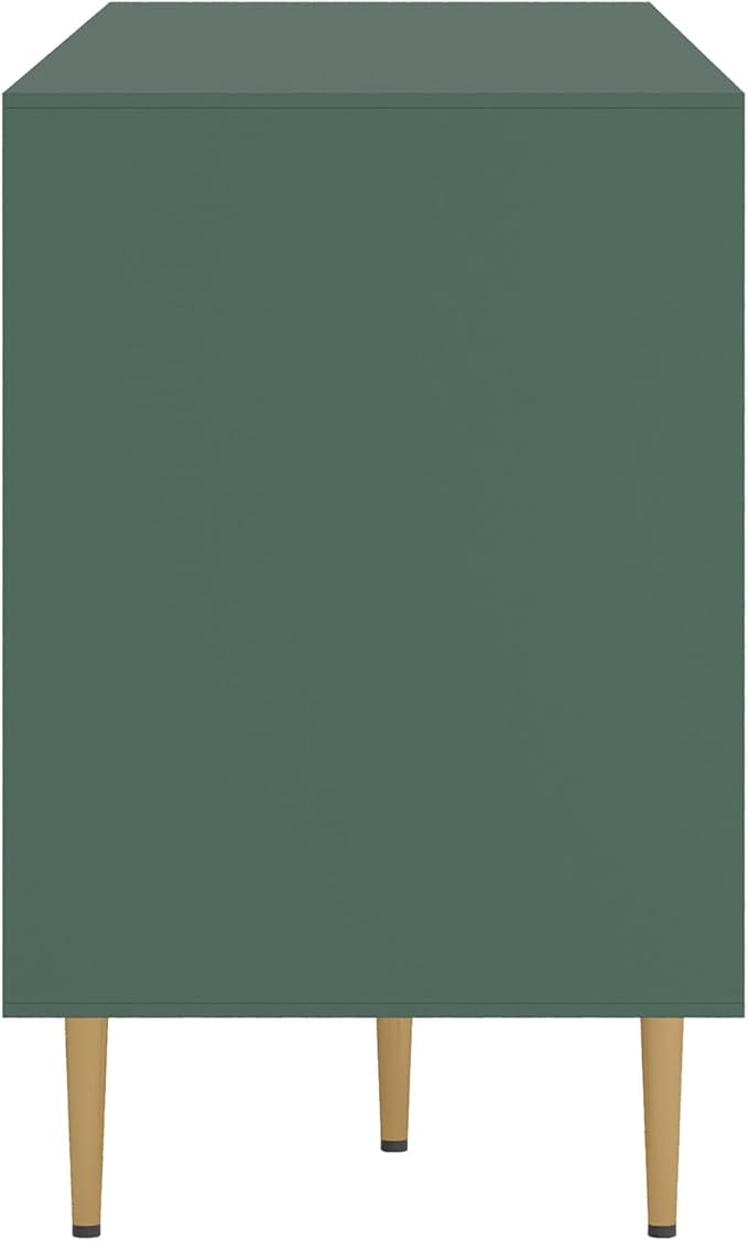 66" Modern TV Stand for TVs up to 75",TV Cabinet with Glass Door,Entertainment Center with Storage,Television Stands with Gold Legs,Media Console for Bedroom,Living Room,Green