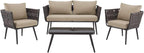 Barton 4 Piece Bistro Sofa Set w/Cushions Coffee Table Outdoor Patio Wicker Rattan Furniture Space Saving