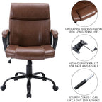 DYHOME Leather Office Chair Brown Desk Chair with Padded Armrests, Adjustable Home Office Chair Mid Back Swivel Task Chair, Ergonomic Mid Century Computer Chair, Capacity 400lbs