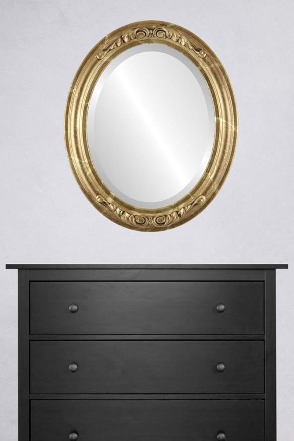 OVALCREST Oval Beveled Wall Mirror for Home Decor - Florence Style - Champagne Gold - 34" x 24"