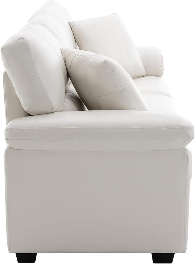 Morden Fort Faux Leather Sofa Couch, Modern Luxury Furniture with Removable and Easy to Clean Cushions, Skin-Friendly Wide Arm Comfy 3 Seater Couch for Living Room Apartment Office Lounge, White