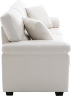 Morden Fort Faux Leather Sofa Couch, Modern Luxury Furniture with Removable and Easy to Clean Cushions, Skin-Friendly Wide Arm Comfy 3 Seater Couch for Living Room Apartment Office Lounge, White