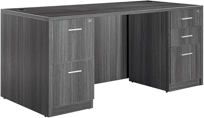 NBF at Work Double Pedestal Executive Office Desk - 72" W Durable Laminate Computer Desk with Two Drawers - Office Desk with Storage and File Cabinet - Brown Finish Work Desk for Home (Brown)