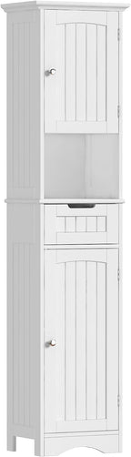 ChooChoo 67" Tall Bathroom Storage Cabinet Freestanding with Adjustable Shelves, Narrow Storage Linen Cabinet with 2 Doors and 1 Drawers for Bathroom, Living Room, Kitchen, White