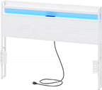 Elephance Headboard for Full Size Bed Frame with 2 Tier Storage, with Outlets, USB and Type C Ports and LED Light, Height Adjustable, Platform Bed Headboard Only, Easy Assembly, White