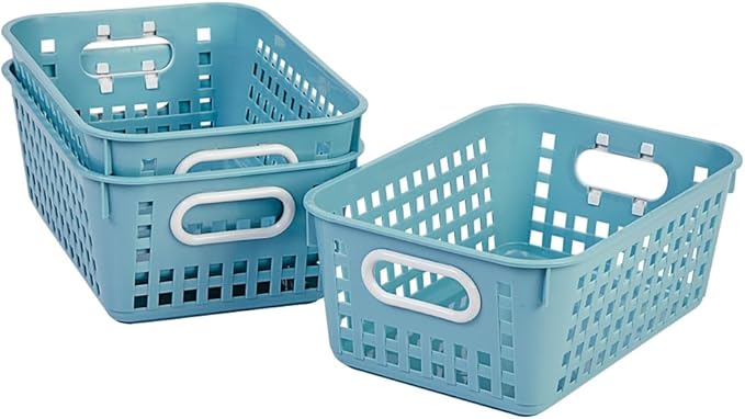 Really Good Stuff Medium Plastic Book Baskets, 11" by 7?" by 4?" - 6 Pack, Water | Versatile Storage Solution for Classroom, Home and Office l Toy Storage, Multi-Purpose Organizer Basket