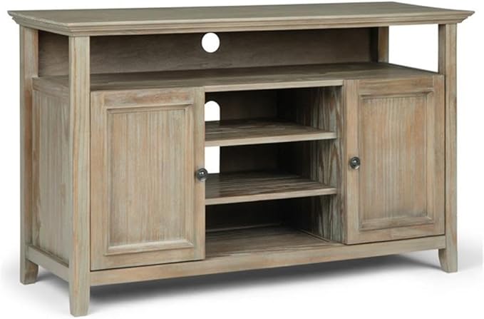 SIMPLIHOME Amherst SOLID WOOD Universal TV Media Stand, 54 inch Wide, Transitional, Living Room Entertainment Center, Cabinet, Shelves, for Flat Screen TVs up to 60 inches, Distressed Grey