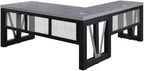 NBF District Reversible L-Shaped Executive Office Desk with Height Adjustable - Durable Laminate Computer Desk with Modesty Panel - Modern Desk with 3 Grommet Holes - Office Work Desk (Black, Gray)