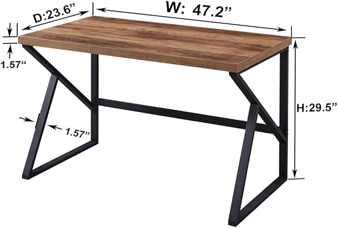 HSH Home Office Computer Desk, Industrial Modern Simple Metal Wooden PC Laptop Executive Desk, Farmhouse Student Computer Table for Work Study Writing Gaming in Bedroom Living Room, Rustic Oak 47 Inch