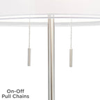 Possini Euro Design Roxie Modern Standing Floor Lamp 65.5" Tall Brushed Nickel Silver Double Layer Sheer Linen Fabric Drum Shade Decor for Living Room Reading House Bedroom Home
