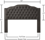 24KF Upholstered Button Tufted Queen Headboard with Nailhead Trim, Elegant Boucle Fabric Full headboard, 6031-Q-Boucle-Dark Green