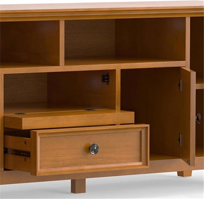SIMPLIHOME Amherst 72-inch Wide Solid Wood TV Stand in Light Golden Brown, Transitional-Style Media Console for Living Room with Cable Management and Adjustable Shelves, Fits 80" TVs