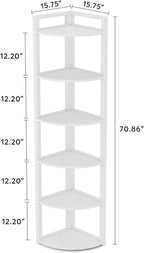 Tribesigns 6 Tier Corner Shelf, 70.9 Inch Tall Corner Bookshelf Small Bookcase Modern Corner Shelving Unit Storage Rack for Living Room, Home Office, Kitchen, Small Space (White)