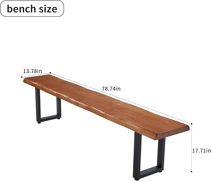 Stylish Brown Wooden Long Bench with Sturdy Metal Legs – Versatile Seating for Office, Restaurant, Living Room, and Meeting Room(Brown Bench,78.7in)