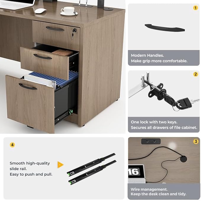 100.4" U-Shaped Executive Computer Desk with Lockable File Cabinets, Large Home Office or Business Workstation with Drawers, Cable Management (Lime)