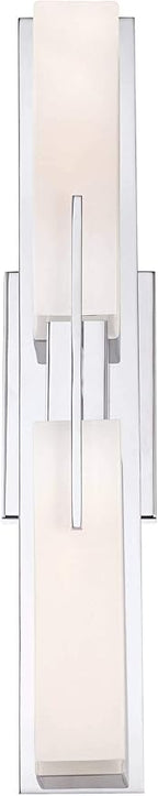 Possini Euro Design Midtown Mid Century Modern Wall Mount Light Chrome Silver Metal 23 1/2" Wide 2-Light Vanity Fixture Rectangular White Glass Shades Decor for Bathroom Over Mirror House Home