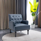 MOJAY PU Leather Accent Chair, Mid-Century Armchair Living Room Sofa Chair with Rubber Wood Leg, Club Chair with Rivet Trim for Bedroom Reading Room Reception (DarkBlue)