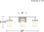 Possini Euro Design Kazran Modern Wall Light Brushed Nickel Slender Hardwire 21 1/4" 3-Light Fixture Frosted White Glass Shade for Bedroom Bathroom Bedside Vanity Living Room Mirror Hallway Dining