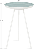 Kate and Laurel Laranya Modern Side Table; 15 x 15 x 23; Blue and White; Chic Minimalist Bedroom Nightstand Table with Hand-Applied Enamel Tabletop