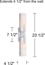 Possini Euro Design Midtown Mid Century Modern Wall Mount Light Chrome Silver Metal 23 1/2" Wide 2-Light Vanity Fixture Rectangular White Glass Shades Decor for Bathroom Over Mirror House Home