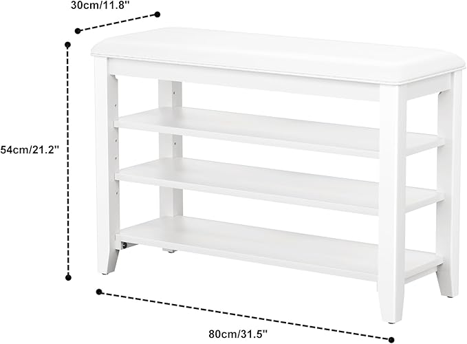 Entryway Shoe Storage Bench with Leather Cushion, Shoe Organizer Bench for Entryway, Ideal for Hallways Front Doors Entrances Mudrooms Featuring Rubberwood And 3 Height-Adjustable & Removable Shelve