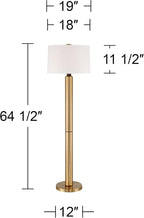 Possini Euro Design Boulevard Modern Glam Luxury 64 1/2" Tall Standing Floor Lamp Column Warm Gold Metal Living Room Bedroom House Reading Office Home Decor Entryway Dining Indoor White Drum Shade