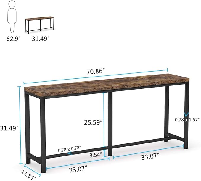 Tribesigns 70.9 inch Extra Long Console Table Behind Couch, Easy Assembly Sofa Table for Living Room Small Space, Rustic Industrial Narrow Entryway Hallway Table (Brown)