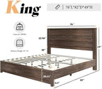 AMERLIFE Farmhouse King Platform Bed Frame with 49" Fluted Headboard, Wooden Bed with Natural Grain Finish, Noise-Free, No Box Spring Required, Easy Assembly, Grey