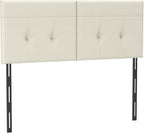 Headboard Queen Size Upholstered Faux Leather, Queen Headboard with Sturdy Metal Legs, Tufted Upholstery Design Headboards with Adjustable Width & Height (Ivory)
