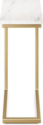 SIMPLIHOME Skyler 18-inch Wide Metal Table in White/Gold, C-Shaped Industrial-Style Side Table with Genuine Marble Top for Living Room, Bedroom, or Home Office